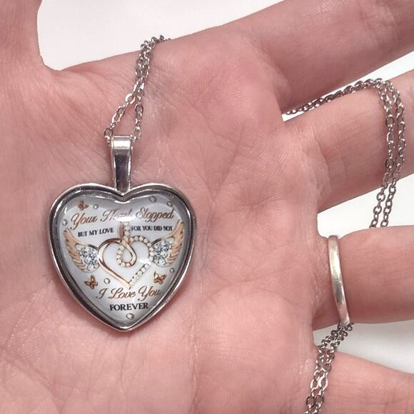 925 Silver Chain Heart Necklace Funeral Death Mourning Pendant Message Gift NEW - Picture 5 of 6